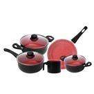 Conjunto de Panelas de Indução Granito Chef Vermelho Revestimento Cerâmico 5 Peças Lyor