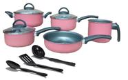 Conjunto de Panelas Elegan Rosa 08 peças Teflon