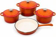 Conjunto de Panelas Ferro Fundido Esmaltado 7 Peças Jogo de Cozinha com Tampas 3 Panelas Caçarolas 1 Frigideira Forno Fo