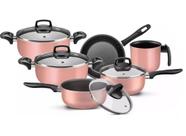 Conjunto de panelas teflon 06 pç antiaderente rose champanhe