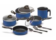 Conjunto de panelas teflon azul elegan 08 peças antiaderente