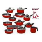 Conjunto de panelas teflon vermelho 13 peças antiaderente