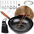 Conjunto de panelas Wok em aço carbono de 14 peças para fogões de indução