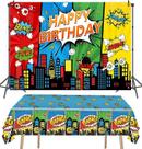 Conjunto de pano de fundo de festa e toalhas de mesa Kailinst Superhero Theme