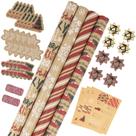Conjunto de papel de embrulho RUSPEPA Christmas 4 rolos com acessórios Conjunto de papel de embrulho RUSPEPA Christmas 4 rolos com acessórios
