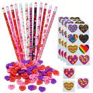 Conjunto de Papelaria Dia dos Namorados 4E's Novelty Infantil - 36 Lápis, 36 Borrachas e 104 Adesivos