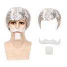 Conjunto de peruca Cosplay branca prateada com bigode e cavanhaque