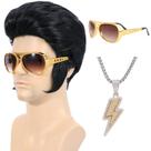 Conjunto de peruca de fantasia Bettecos 50s Rocker com colar de óculos de sol