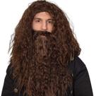 Conjunto de peruca e barba Cosplay, marrom, longo, encaracolado, 65 cm, resistente ao calor