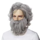 Conjunto de peruca e barba de Papai Noel, cabelo sintético cinza encaracolado