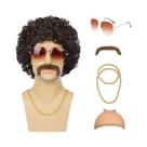 Conjunto De Peruca Masculina Disco Anos 70/80 Com Bigode, Óculos, Colar De Lobo, Corrente Dourada E