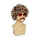 Conjunto De Peruca Masculina Disco Anos 70 E 80 Com Bigode, Óculos, Colar De Lobo, Corrente Dourada