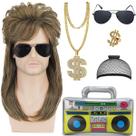 Conjunto de perucas Cosplay Rock Star Voluminous Curly dos anos 80 para homens e mulheres