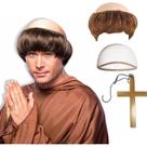 Conjunto de perucas Costume Cosplay Bald Monk Brown Sintético para Homens Conjunto de perucas Costume Cosplay Bald Monk Brown Sintético para Homens