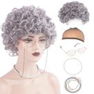 Conjunto de perucas Costume WeKen Old Lady cinza prateado para mulheres de Halloween Conjunto de perucas Costume WeKen Old Lady cinza prateado para mulheres de Halloween