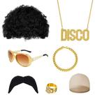 Conjunto de perucas de discoteca, curto, preto, encaracolado, sintético, anos 70, anos 80