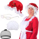 Conjunto de perucas para Mamãe Noel com chapéu vermelho e óculos sintéticos de 25 cm/120 g