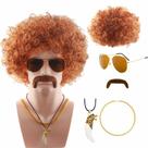 Conjunto de perucas Retro Disco Curly Brown Cosplay 70s 80s para homens