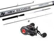 Conjunto de Pesca Vara em Carbono New Diamond 1,68m 6-12lbs 2P + Carretilha M21 Pro Black Red (Ref. 207)