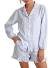 Conjunto de pijama COZYPOIN feminino de algodão listrado azul GG Conjunto de pijama COZYPOIN feminino de algodão listrado azul GG