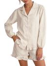 Conjunto de pijama COZYPOIN feminino de algodão listrado marrom-GG Conjunto de pijama COZYPOIN feminino de algodão listrado marrom-GG