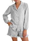 Conjunto de pijama COZYPOIN, pijamas femininos listrados em algodão e popeline Conjunto de pijama COZYPOIN, pijamas femininos listrados em algodão e popeline