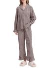 Conjunto de pijama de algodão xadrez Flygo Gingham para mulheres Coffee XS