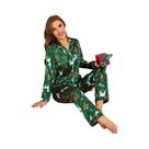 Conjunto De Pijama De Cetim Com Estampa De Rena De Natal Para Adultos, Manga Longa, Poliéster E Conjunto De Pijama De Cetim Com Estampa De Rena De Natal Para Adultos, Manga Longa, Poliéster E