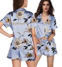Conjunto de pijama de cetim floral de seda Wing Yi Jia para mulheres e noivas
