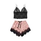 Conjunto De Pijama De Cetim Rosa Para Mulheres, Vestido De Noite Sexy Com Renda E Calças, Robe De