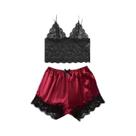 Conjunto De Pijama De Cetim Rosa Para Mulheres, Vestido De Noite Sexy Com Renda E Calças, Robe De Conjunto De Pijama De Cetim Rosa Para Mulheres, Vestido De Noite Sexy Com Renda E Calças, Robe De