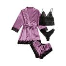 Conjunto De Pijama De Renda E Cetim Feminino 4 Peças Roupa De Dormir De Seda Robe Sexy Confortável