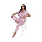 Conjunto De Pijama De Seda Com Estampa Listrada Para Mulheres, Manga Curta, Confortável E Relaxado, Conjunto De Pijama De Seda Com Estampa Listrada Para Mulheres, Manga Curta, Confortável E Relaxado,