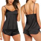 Conjunto De Pijama De Seda Satinada Para Mulheres, Camisola Sexy E Shorts, Roupas De Dormir