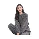 Conjunto De Pijama De Veludo Coral Com Forro De Fleece Quente, Manga Longa E Calças, Para Outono E