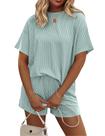 Conjunto de pijama Ekouaer feminino de manga curta com bolsos Conjunto de pijama Ekouaer feminino de manga curta com bolsos