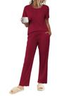 Conjunto de pijama Ekouaer para mulheres de manga curta com botões, vinho tinto Conjunto de pijama Ekouaer para mulheres de manga curta com botões, vinho tinto