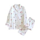 Conjunto De Pijama Feminino 100% Algodão De Manga Longa Para Primavera E Outono, Dois Peças, Lindo E