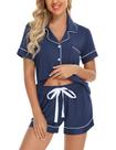 Conjunto de pijama feminino Anjue com botões, manga curta de duas peças