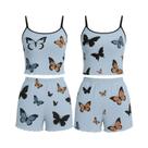 Conjunto De Pijama Feminino Com Estampa De Borboleta, Top Cami, Cintura Elástica, Shorts, Roupa De