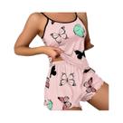 Conjunto de Pijama Feminino com Estampa de Borboleta - Top e Calça com Cintura Elástica