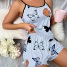 Conjunto de Pijama Feminino com Estampa de Borboleta - Top e Calça com Cintura Elástica
