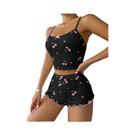 Conjunto De Pijama Feminino Com Estampa De Corações, Sem Costas, Com Laço Decorativo, Top Cropped De