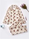 Conjunto De Pijama Feminino Com Estampa De Urso Confortável, Camisa De Manga Longa Com Botões E