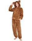 Conjunto de pijama feminino COZYPOIN com capuz felpudo e orelha fofinha