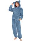 Conjunto de pijama feminino COZYPOIN com capuz felpudo, orelha de urso, lã fofa