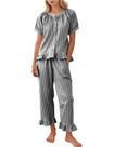 Conjunto de pijama feminino COZYPOIN listrado de algodão preto com babado Conjunto de pijama feminino COZYPOIN listrado de algodão preto com babado