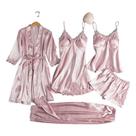 Conjunto de pijama feminino de cetim, 5 peças com painéis de renda, casamento 2024