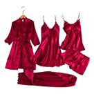 Conjunto de pijama feminino de cetim, 5 peças com painéis de renda, noite de núpcias