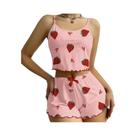 Conjunto De Pijama Feminino De Malha Canelada Com Estampa De Morango Em Seda Gelada, Confortável,